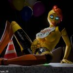  3d_(artwork) abs animatronic anthro areola areola_slip avian balloon balloon_support beak bib big_breasts bird blue_eyes breasts chicken clothing digital_media_(artwork) female five_nights_at_freddy's five_nights_at_freddy's_2 furniture galliform gallus_(genus) genitals glistening glistening_body glowing glowing_eyes hair hat headgear headwear hi_res inflatable inside looking_at_viewer machine non-mammal_breasts non-mammal_vulva nude_anthro on_table party_hat phasianid red_areola red_hair robot robot_anthro scottgames short_hair sitting sitting_on_table solo spread_legs spreading table tongue tongue_out toy_chica_(fnaf) type_09 vulva watermark yellow_body 