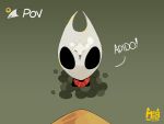 2025 absurd_res ambiguous_gender antennae_(anatomy) anthro arthropod artist_name black_body cloak clothing dialogue digital_drawing_(artwork) digital_media_(artwork) drawingmeebo duo empty_eyes english_text female_(lore) first_person_view glistening glistening_body hi_res hollow_knight:_silksong hollow_knight_(franchise) hornet_(hollow_knight) insect looking_at_another looking_down looking_down_at_another looking_up_at_another low-angle_view mostly_offscreen_character red_cloak red_clothing reflection shakra_(hollow_knight:_silksong) size_difference team_cherry text white_body worm&#039;s-eye_view yellow_body