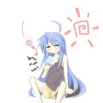  ahoge blue_hair food izumi_konata kanikama long_hair lucky_star mole mole_under_eye popsicle shorts sitting solo sweat tank_top 