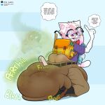 after_vore anthro backpack bandage belt big_diaper bookmark bottomwear braces broken_glasses brown_bottomwear brown_clothing brown_footwear brown_pants brown_shoes buckteeth clothed clothing diaper diaper_disposal diaper_fetish diaper_use dice digestion dinu disposal eraser excessive_feces eyewear fart fatal_vore feces felid feline finger_wag footwear fur glasses hi_res huge_diaper hyper hyper_feces khaki_pants kneeling large_glasses male mammal nerd onomatopoeia pants pen_(object) pencil_(object) pink_body pink_fur pooping purple_clothing purple_shirt purple_topwear ruler school school_bag shirt shoes smelly soiled_diaper soiling soiling_diaper solo sound_effects stained_diaper stink_fumes student tail teasing teeth text textbook the_sheepl tight_bottomwear tight_clothing tight_pants topwear unclean_diaper used_diaper vore wearing_diaper white_body white_fur