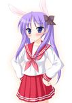  animal_ears bunny_ears hiiragi_kagami lucky_star minamori_noeru purple_hair red_sailor_collar ryouou_school_uniform sailor_collar school_uniform serafuku solo twintails 