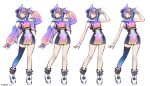  1girl absurdres arm_up bare_shoulders belt black_belt black_hair blonde_hair blue_hair boots commentary_request dated dress fei_luo_mao fingerless_gloves fingernails full_body gloves gradient_thighhighs highres jacket kamen_rider kamen_rider_gavv kamen_rider_gavv_(poppingummy_form) kamen_rider_gavv_(series) lollipop_in_mouth multicolored_hair off_shoulder open_clothes open_jacket outline purple_hair rider-tan see-through_clothes see-through_jacket short_dress short_hair sleeveless sleeveless_dress solo standing two_side_up white_boots white_gloves white_outline yellow_eyes zipper zoom_layer 