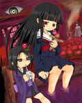  black_hair enma_ai japanese_clothes jigoku_shoujo kikuri kimono purple_eyes red_eyes school_uniform seifuku serafuku 