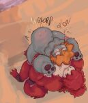 abdominal_bulge absurd_res anal animal_humanoid anthro arachnid arachnid_humanoid arthropod arthropod_humanoid belly blush bodily_fluids cum cum_inflation cum_inside demon duo ejaculation eyewear full_nelson full_nelson_(legs_held) genital_fluids glasses gynomorph gynomorph/male heart_symbol hi_res humanoid hybrid inflation intersex intersex/male male onomatopoeia orangecoff33 pawpads pool sound_effects spider spider_humanoid text werecreature