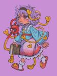  1girl :| absurdres antenna_hair aqua_shirt black_hairband book buttons closed_mouth commentary_request disembodied_eye dot_nose eyelashes floral_print floral_print_skirt frilled_shirt_collar frilled_skirt frilled_sleeves frills hair_ornament hairband heart heart_button heart_hair_ornament highres holding holding_book inuyama_konan komeiji_satori medium_hair pink_eyes pink_skirt pink_slippers print_skirt purple_background purple_hair purple_pupils raised_inner_eyebrows ribbon_trim shirt simple_background skirt slippers socks solo third_eye touhou walking white_socks wide_sleeves 