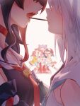  6+girls absurdres black_hair black_shirt black_sleeves blue_neckerchief blurry blurry_background braid chibi choker commentary dated_commentary detached_sleeves food head_out_of_frame highres hololive hololive_gamers hood hooded_vest hoodie hyde_(tabakko) inugami_korone inugami_korone_(1st_costume) kouhaku_nawa multicolored_hair multiple_girls nakiri_ayame nakiri_ayame_(cutie_jersey) neckerchief nekomata_okayu ookami_mio ookami_mio_(1st_costume) oozora_subaru oozora_subaru_(1st_costume) open_mouth pocky pocky_day pocky_kiss red_choker red_hair red_neckerchief rope sailor_collar shimenawa shirakami_fubuki shirakami_fubuki_(1st_costume) shirt side_braid sidelocks sleeveless sleeveless_shirt streaked_hair vest virtual_youtuber white_hair white_sailor_collar white_vest yuri 