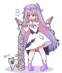  &gt;_&lt; 1girl :d absurdres ankle_boots armlet bare_shoulders black_corset blush_stickers boots cat center-flap_bangs chest_jewel circlet colored_inner_hair corset detached_collar detached_sleeves detached_wings ditto double-parted_bangs dress english_commentary eyebrows_hidden_by_hair forehead_jewel gem gradient_hair grey_hair hair_flaps hand_jewel headpiece highres hololive hololive_english jewel_under_eye jewelry john_cat_(koseki_bijou) koseki_bijou koseki_bijou_(1st_costume) long_hair medium_dress multicolored_hair pebble_(koseki_bijou) pink_hair pleated_dress pokemon purple_boots purple_eyes purple_gemstone purple_hair shutowl sidelocks simple_background single_detached_sleeve smile solo stack stacking strapless strapless_dress transformed_ditto underbust very_long_hair virtual_youtuber waist_cape white_background white_dress white_sleeves wings x_x 