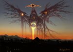  abstract absurdres creature giant giant_monster halo highres keselum_(neganeura) monster monster_focus no_humans original scenery sky sunset wings 