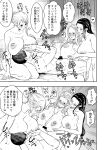  1boy 3girls assisted_paizuri between_breasts breasts cum cum_on_body cum_on_breasts face_between_breasts greyscale group_sex head_between_breasts highres huge_breasts kalifa_(one_piece) long_hair monochrome multiple_girls nami_(one_piece) nico_robin nude one_piece osuwaani paizuri 