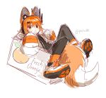  1girl a.i._voice adachi_rei animal_ear_headphones animal_ears black_pantyhose blush box closed_mouth coat commentary english_text fake_animal_ears full_body headphones in_box in_container kemonomimi_mode looking_at_viewer orange_eyes orange_hair pantyhose paw_print_soles qiukui shoes simple_background sketch sleeves_past_wrists sneakers solo symbol-only_commentary tail twitter_username utau whiskers white_background 