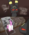 2025 absurd_res ambiguous_gender anthro appliance black_body black_eyes black_fur butt dialogue digital_media_(artwork) duo eeveelution english_text fur generation_2_pokemon generation_6_pokemon hi_res kitchen_appliance klydewitakay mammal nintendo oven pokemon pokemon_(species) presenting presenting_hindquarters red_sclera stuck sylveon tail text umbreon white_body white_fur