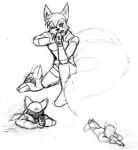 anthro armor canid canine canis character_request clothing fatigues female gun headgear helmet kneeling low_res lying_on_ground mammal military military_uniform monochrome on_ground one_eye_closed ranged_weapon reddragonkan rifle sketch sniper sniper_rifle solo uniform weapon wolf