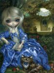 alice_(alice_in_wonderland) alice_in_wonderland ambiguous_gender anthro blonde_hair blue_clothing blue_dress book brown_body brown_fur cheshire_cat cheshire_cat_(species) clothed clothing dinah_(alice_in_wonderland) domestic_cat domestic_pet dress eyebrows eyelashes felid feline felis female feral formal_art fur group hair historical_western_clothing human jasmine_becket-griffith lagomorph leporid lips long_hair looking_at_viewer mammal painting_(artwork) pale_skin pupils rabbit tail the_white_rabbit thick_lips traditional_media_(artwork) traditional_painting_(artwork) 