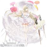  1girl bare_shoulders breasts character_request check_character cleavage commentary_request detached_sleeves dress elbow_gloves flower flower_knight_girl full_body garter_straps gloves gun holding holding_umbrella hyakunichisou_(flower_knight_girl) large_breasts long_hair long_legs official_art orange_flower pink_flower puffy_short_sleeves puffy_sleeves rifle satsuki_misuzu shoes short_sleeves simple_background solo thighhighs umbrella very_long_hair weapon white_background white_dress white_flower white_gloves white_shoes white_sleeves white_thighhighs white_umbrella yellow_flower 