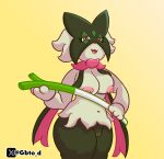 absurd_res anthro areola breasts butt felid feline felis female food fur generation_9_pokemon genitals goombato_dibujos green_body green_fur hi_res leek looking_at_viewer mammal meowscarada nintendo onion open_mouth pink_eyes plant pokemon pokemon_(species) simple_background solo vegetable vulva