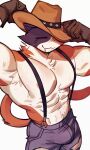 abs absurd_res anthro areola areola_slip bodily_fluids bottomwear bulge calico_cat chantiyii clothed clothing cowboy_hat denim denim_bottomwear denim_clothing domestic_cat drooling epic_games felid feline felis fortnite gloves handwear hat headgear headwear hi_res jeans male mammal meowscles muscular muscular_anthro muscular_male pants pecs portrait saliva solo suspenders sweat three-quarter_portrait three-quarter_view topless topless_anthro topless_male torn_bottomwear torn_clothing torn_jeans torn_pants