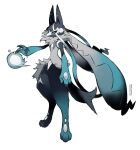  1other absurdres arm_at_side artist_name aura black_fur blue_eyes blue_fur character_name commentary dated energy_ball english_commentary facing_to_the_side gradient_fur highres keroreud looking_to_the_side lucario mega_lucario_z mega_pokemon outstretched_arm pokemon pokemon_(creature) pokemon_focus twitter_username white_background white_fur 