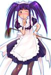  aoyama_motoko apron blush finger_to_mouth hechi long_hair love_hina maid one_eye_closed pantyhose purple_hair shushing solo twintails 