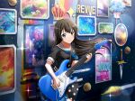  1girl badge black_dress black_hair blue_eyes blue_neckerchief bouquet closed_mouth cosplay crown_ornament dress electric_guitar esp_guitars floating_hair game_cg guitar gun hanazono_tae hanazono_tae_(cosplay) holding holding_guitar holding_instrument holding_plectrum instrument kagura_hikari knife lance long_hair looking_at_viewer neckerchief official_art picture_frame plectrum polearm rapier revolver sailor_collar shoujo_kageki_revue_starlight shoujo_kageki_revue_starlight_-re_live- sidelocks smile solo sparkle standing sword upper_body v-shaped_eyebrows weapon white_sailor_collar 