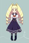  1girl bad_id bad_tumblr_id black_shoes blonde_hair blush drill_hair grey_background long_hair long_skirt luna_platz_(mega_man) mega_man_(series) mega_man_star_force_(series) miyata_(lhr) shoes simple_background skirt smile twin_drills very_long_hair 