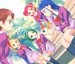  :d :o akimoto_komachi bench black_legwear blonde_hair blue_eyes blue_hair bow brown_eyes brown_hair coco_(yes!_precure_5) creature dutch_angle green_eyes green_hair instrument kasugano_urara_(yes!_precure_5) kneehighs l'ecole_des_cinq_lumieres_school_uniform long_hair minazuki_karen multiple_girls natsuki_rin open_mouth pink_eyes pink_hair precure purple_shirt purple_skirt red_bow red_eyes school_uniform shirt short_hair skirt smile trumpet twintails two_side_up uni yes!_precure_5 yumehara_nozomi 