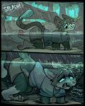 2025 air_bubble anthro asphyxiation barefoot bottomwear clothed clothed_anthro clothed_male clothing colby_(colbycat) colbycat convulsions countershade_face countershading cyanosis death digital_drawing_(artwork) digital_media_(artwork) dipstick_tail domestic_cat drowning english_description feet felid feline felis forest hi_res imminent_death leg_markings male mammal markings onomatopoeia open_mouth partially_submerged peril plant raining sequence shirt shorts signature socks_(marking) solo sound_effects story story_in_description stuck t-shirt tail tail_markings text time topwear tree water