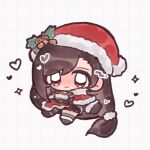  1girl black_gloves black_hair blush blym7oym7759061 capelet checkered_background christmas closed_mouth commentary final_fantasy final_fantasy_vii final_fantasy_vii:_ever_crisis full_body fur-trimmed_capelet fur-trimmed_gloves fur-trimmed_headwear fur_trim gloves hat hat_ornament heart highres holly_hat_ornament long_hair looking_at_viewer low-tied_long_hair miniskirt official_alternate_costume pom_pom_(clothes) red_capelet red_eyes red_hat red_skirt santa_hat skirt smile solo sparkle sweater swept_bangs symbol-only_commentary tifa_lockhart tifa_lockhart_(fairy_of_the_holy_flame) white_sweater 