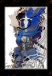  1boy abstract_background armor artorias_the_abysswalker black_border blue_cape border cape dark_souls_(series) dark_souls_i flower full_armor full_body gauntlets hashtag-only_commentary helm helmet holding holding_sword holding_weapon knight pauldrons planted planted_sword plume shoulder_armor solo sososos78534150 sword torn_cape torn_clothes weapon 