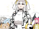  6+girls bags_under_eyes black_eyes blonde_hair blue_hair blue_skin blush_stickers bodysuit breasts brown_hair closed_mouth colored_skin commentary dot_mouth drago_(kasugai_(de-tteiu)) eleki_(kasugai_(de-tteiu)) fewer_digits flying_sweatdrops grey_hair grey_skin huge_breasts ice_(kasugai_(de-tteiu)) jacket kasugai_(de-tteiu) long_hair makhia_(kasugai_(de-tteiu)) mask mask_on_head multiple_girls o3o open_clothes open_jacket patterned_clothing personification pink_skin pokemon red_hair regice regidrago regieleki regigigas regirock registeel rock_(kasugai_(de-tteiu)) sidelocks steel_(kasugai_(de-tteiu)) tall_female translated two_side_up v white_bodysuit white_hair yellow_skin |_| 
