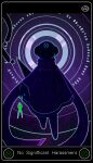  1other absurdres black_eyes border cable card_(medium) casver_w character_name circle colored_skin commentary dark english_commentary facial_mark highres humanoid_robot iterator_(rain_world) looking_at_viewer neuron_fly_(rain_world) no_mouth no_nose no_significant_harassment rain_world robe robot solo 