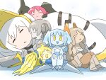  6+girls blonde_hair blue_hair blue_skin blush_stickers brown_hair chest_sarashi closed_eyes colored_skin commentary drago_(kasugai_(de-tteiu)) eleki_(kasugai_(de-tteiu)) fewer_digits grey_hair grey_skin ice_(kasugai_(de-tteiu)) kasugai_(de-tteiu) lying makhia_(kasugai_(de-tteiu)) mask mask_on_head multiple_girls on_side personification pink_skin pokemon red_hair regice regidrago regieleki regigigas regirock registeel rock_(kasugai_(de-tteiu)) sarashi sidelocks sitting sleeping sparkle sparkling_aura steel_(kasugai_(de-tteiu)) twintails white_background white_hair yellow_eyes yellow_skin 