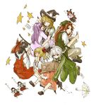  6+girls :3 alternate_costume bad_id bad_pixiv_id bat_wings blonde_hair box contemporary cosplay flandre_scarlet flying gym_uniform hakurei_reimu hakurei_reimu_(cosplay) head_wings highres hong_meiling hug izayoi_sakuya kirisame_marisa koakuma kurau_kii multiple_girls patchouli_knowledge remilia_scarlet touhou wings 