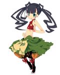  black_hair fighting_stance flat_chest green_eyes kanikama long_hair midriff monk_(sekaiju) navel sekaiju_no_meikyuu sekaiju_no_meikyuu_3 solo twintails 