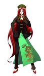 alternate_costume braid contemporary fullpower ghost_in_the_shell ghost_in_the_shell_stand_alone_complex hat high_heels highres hong_meiling long_hair necktie red_eyes red_hair ribbon shoes solo touhou transparent_background twin_braids 