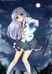  angel_beats! blade blazer blue_hair graveyard jacket kneehighs long_hair moon school_uniform skirt sky socks solo tenshi_(angel_beats!) usagihime yellow_eyes 