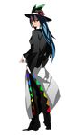  alternate_costume bad_id bad_pixiv_id blue_hair contemporary ghost_in_the_shell ghost_in_the_shell_stand_alone_complex hat highres hinanawi_tenshi long_hair looking_back red_eyes siirakannu solo touhou transparent_background 