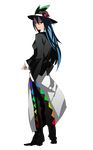  1girl alternate_costume bad_id bad_pixiv_id blue_hair contemporary ghost_in_the_shell ghost_in_the_shell_stand_alone_complex hat highres hinanawi_tenshi long_hair looking_back red_eyes siirakannu solo touhou transparent_background 