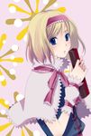  alice_margatroid arm_warmers bad_id bad_pixiv_id blonde_hair blue_eyes book capelet hairband holding keya short_hair solo touhou 