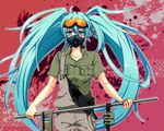  aqua_eyes aqua_hair bad_id bad_pixiv_id belt goggles goggles_on_head hatsune_miku long_hair megota military respirator solo twintails vocaloid 