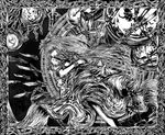  acryl chain clock frame greyscale high_contrast highres izayoi_sakuya knife magic_circle monochrome solo touhou 