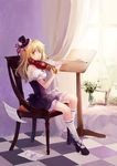  alice_margatroid alternate_costume blonde_hair cameo chair checkered checkered_floor drawing flower full_body hat instrument kirisame_marisa mary_janes mini_hat mini_top_hat nataku39 pillow shoes short_hair sitting solo top_hat touhou vase violin yellow_eyes 