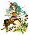  2008 aqua_hair bad_id bad_pixiv_id dated green_hair green_nails high_heels long_hair nail_polish plant rocbouquet_(saga) romancing_saga saga sakizou sandals shoes solo traditional_media 