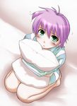  blush bottomless green_eyes naked_shirt pillow pillow_hug pink_hair shirt short_hair solo tat tokimeki_memorial tokimeki_memorial_2 yae_kaori 