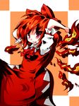  achi_cirno alternate_color cirno fire highres red_eyes red_hair redhead touhou 