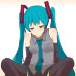  au_(autlaws) blue_hair detached_sleeves hatsune_miku long_hair necktie solo spread_legs thighhighs twintails very_long_hair vocaloid 