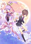  1girl bad_id bad_pixiv_id blue_eyes eyes flower full_moon moon original purple_hair school_uniform shirousagi shorts star thighhighs yin_yang 