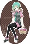  alternate_hair_length alternate_hairstyle bad_id bad_pixiv_id basket green_eyes green_hair hatsune_miku multicolored_hair necktie pantyhose shio_konbu_(syoko128) shoes short_hair sitting solo tongue twintails vocaloid 