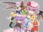  bat_wings blonde_hair blue_eyes blue_hair book bow braid cirno crescent daiyousei flandre_scarlet green_eyes green_hair hair_bow hair_ribbon hat head_wings highres hong_meiling izayoi_sakuya knife koakuma long_hair maid maid_headdress multiple_girls nanonin necktie outstretched_arms patchouli_knowledge purple_eyes purple_hair red_eyes red_hair remilia_scarlet ribbon rumia short_hair side_ponytail silver_hair spread_arms the_embodiment_of_scarlet_devil touhou twin_braids wings 