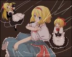  alice_margatroid apron blonde_hair blue_eyes bow capelet dress hair_bow hairband hourai_doll katanakko_daisuki multiple_girls red_eyes shanghai_doll short_hair string touhou 