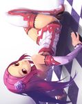  bad_id bad_pixiv_id bare_shoulders boots checkered checkered_floor detached_sleeves elbow_gloves flower gloves hair_flower hair_ornament high_heels kawa_akira long_hair original pink_hair red_eyes shoes solo thigh_boots thighhighs 